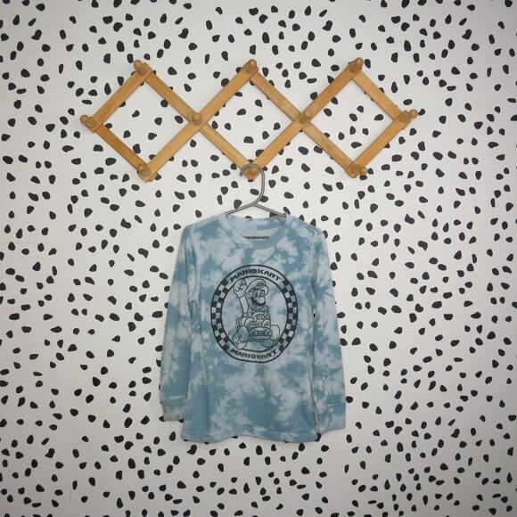 Mario Kart Blue Tie Dye Boys Graphic Long Sleeve Shirt - Picture 1 of 7